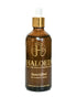 Brown bottle with gold cap and label on a white background